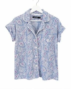 Lauren Ralph Lauren Blue Paisley Short Sleeve Pajama Top M Preppy Monogram Chic